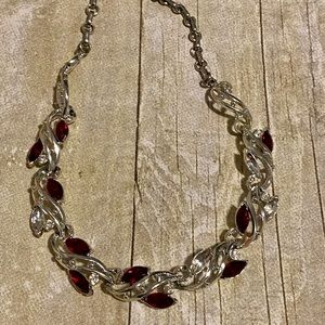 Red and silver leaf costume jewelry choker